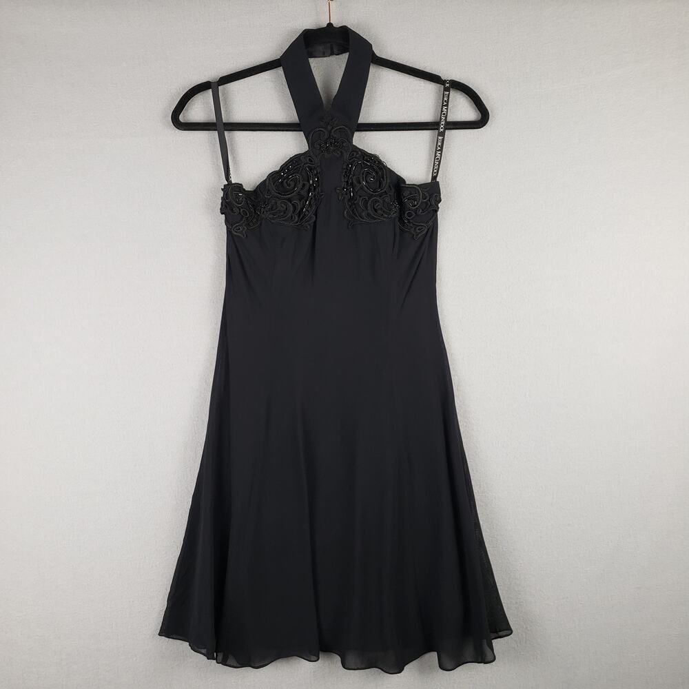 Scott McClintok Size‎ 4P Beaded Halter Neck Fit & Flare Cocktail Dress Black LBD